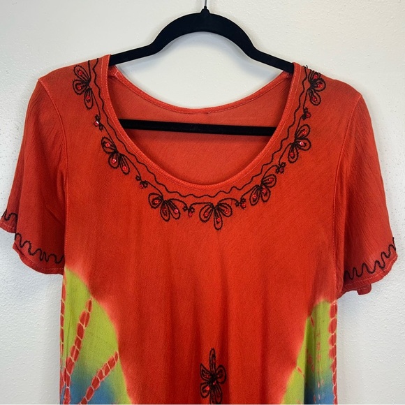 Vintage 90s Women's One Size Tie-Dye Bohemian Dress Dark Orange Hippie Festival - Picture 3 of 13